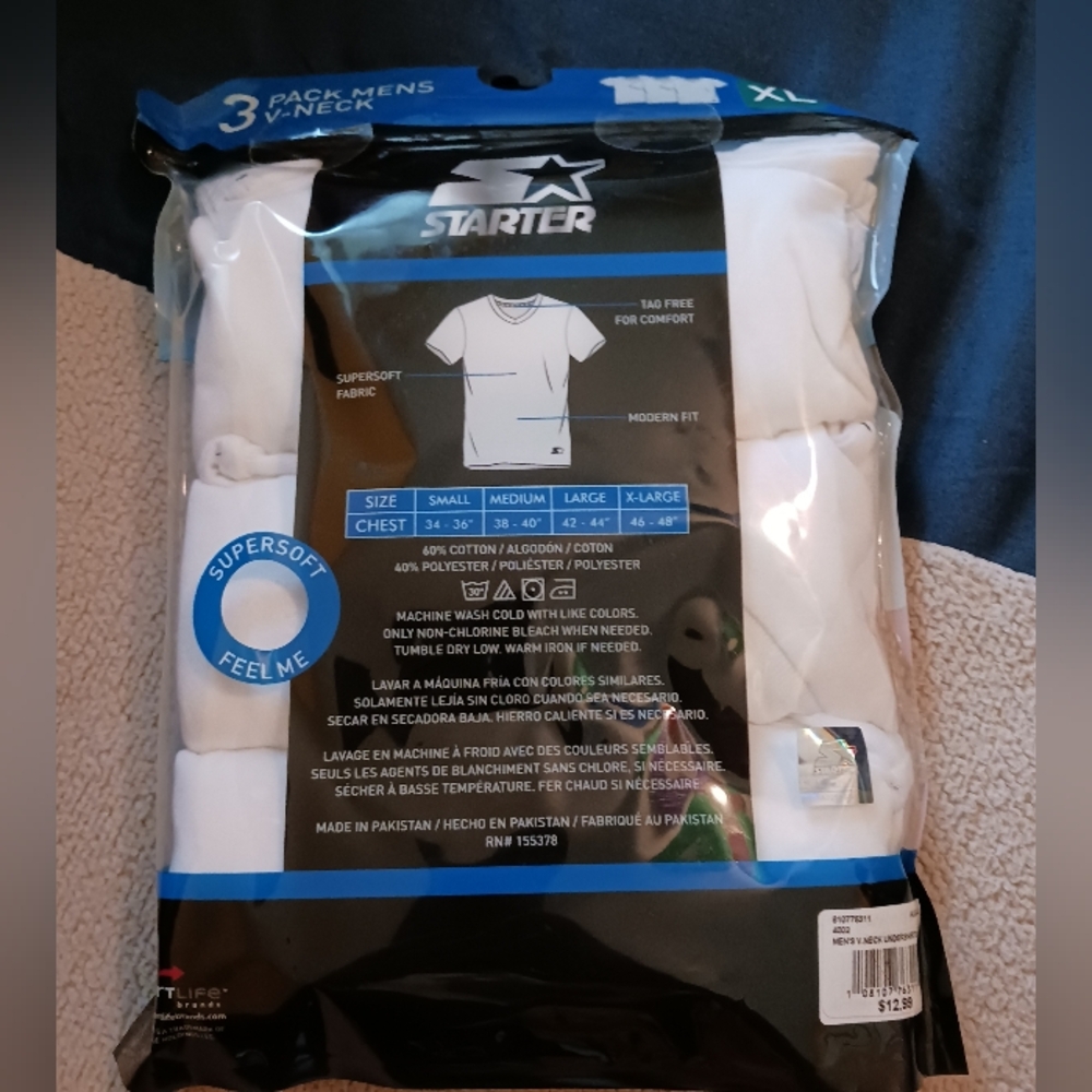 Starter Men's V-neck 3 Pack White T-shirts NWT - Picture 2 of 6